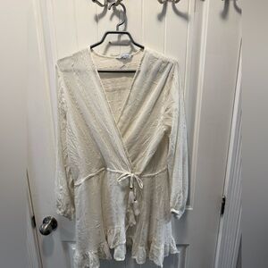 Blue Island White Summer Cover-Up | Silver Thread Detail | Size L